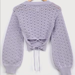 Periwinkle lace up cropped sweater lavender